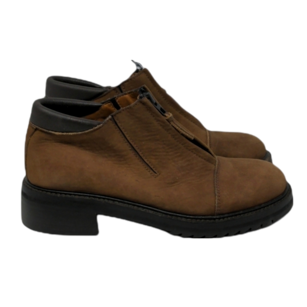Cole Haan Leather Ankle Booties Chunky Heel Zipper Closure Brazil Brown Size 7B